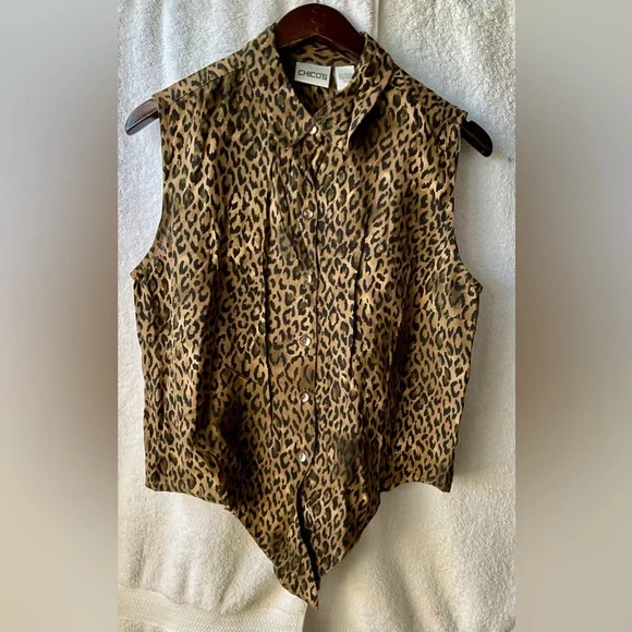 Chico's Brown and Black Animal Print Sleeveless Notched Collar Midi Dress Set - Picture 5 of 16